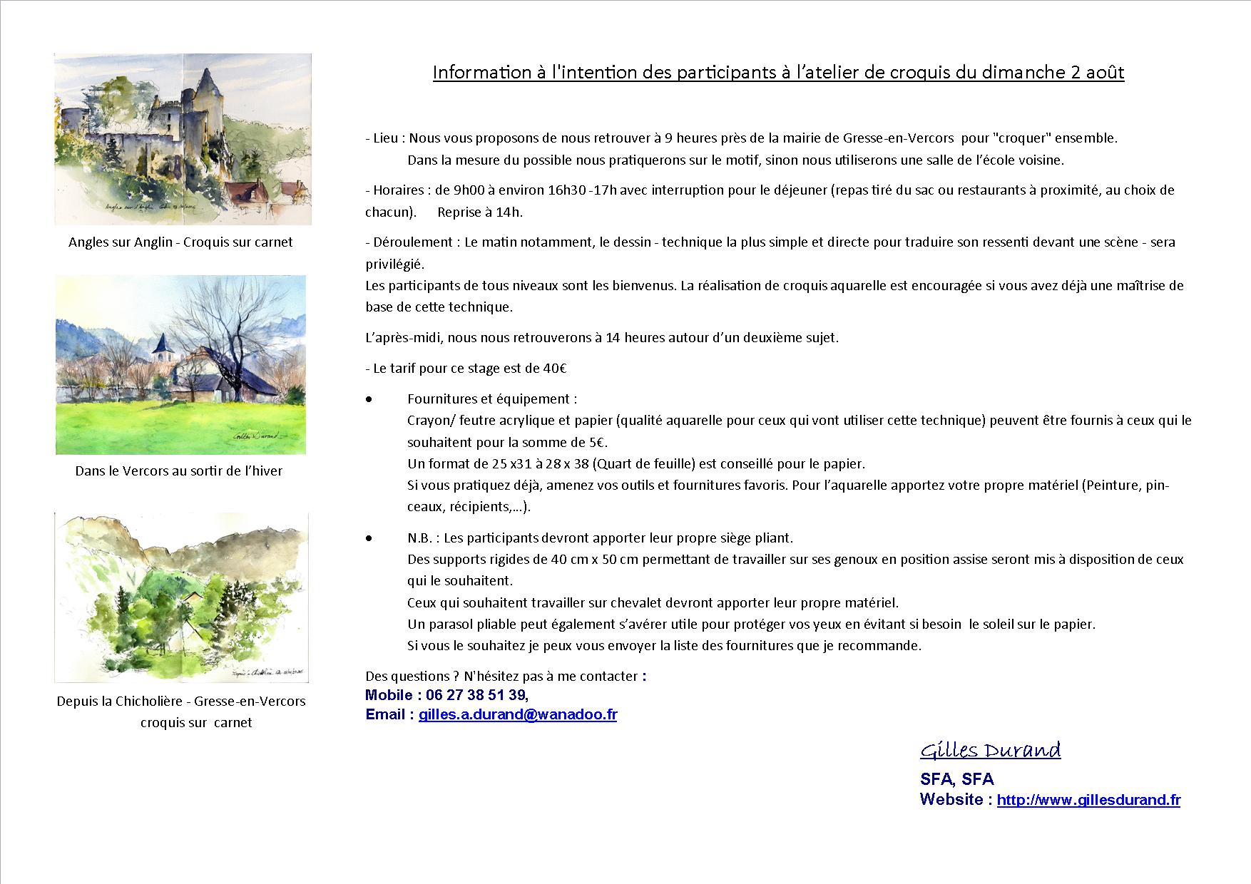 Informations Atelier Croquis